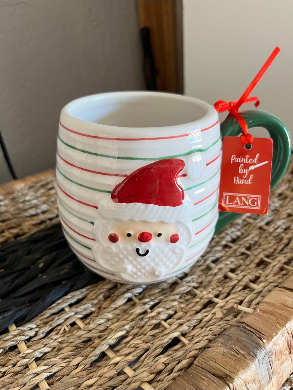 Hand-Painted Santa Stripe Holiday Mug -